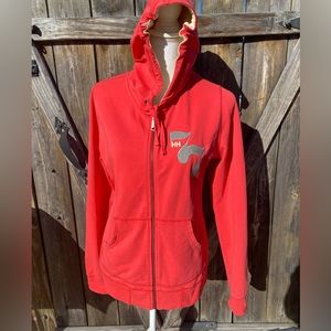 Helly Hanson full zip hoody sweatshirt 77 logo drawstring lined hood Medium red